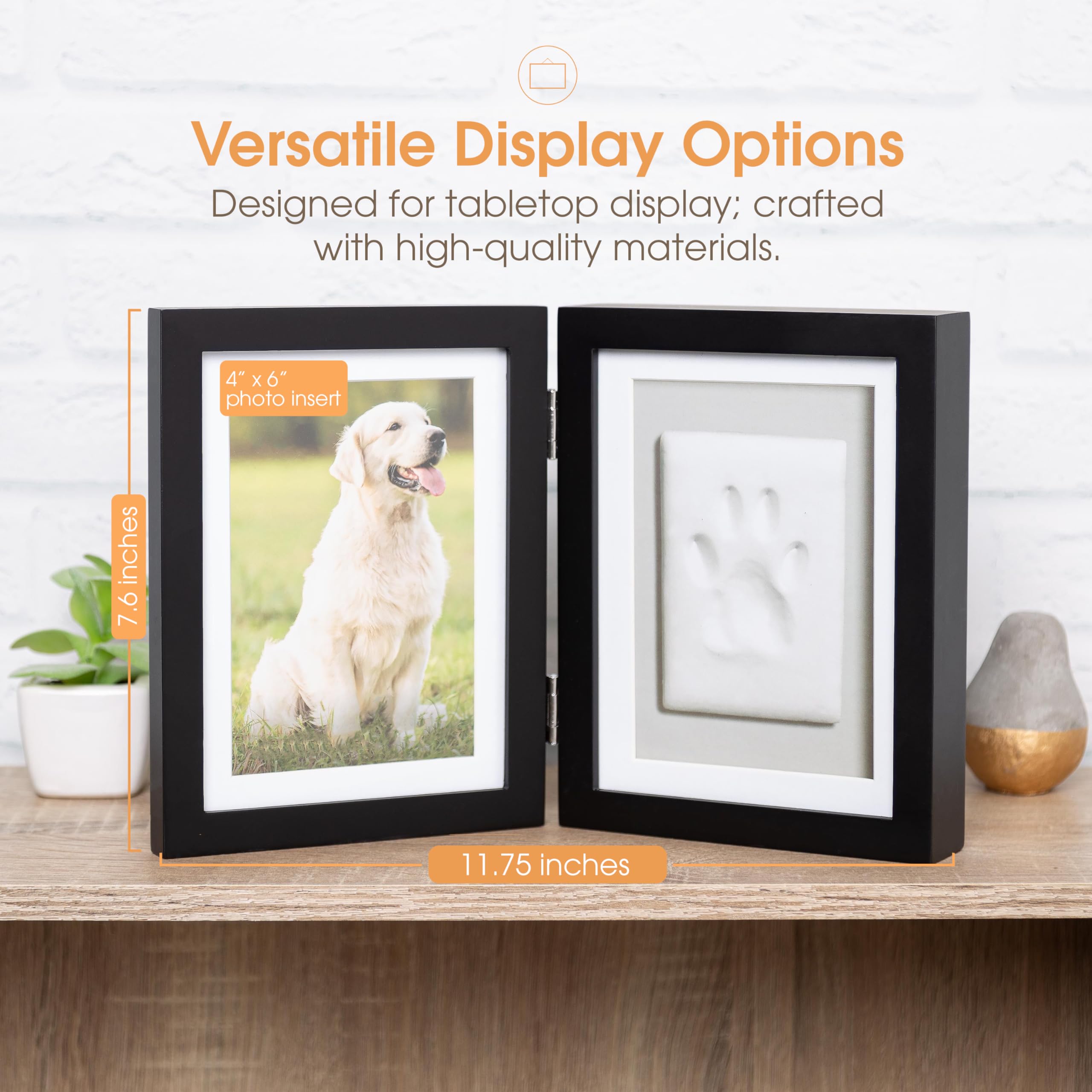 Pearhead Pet Paw Print Photo Frame With Clay Imprint Kit - Wooden Pet Paw Print Frame, DIY Memorial Keepsake for Cats and Dogs,