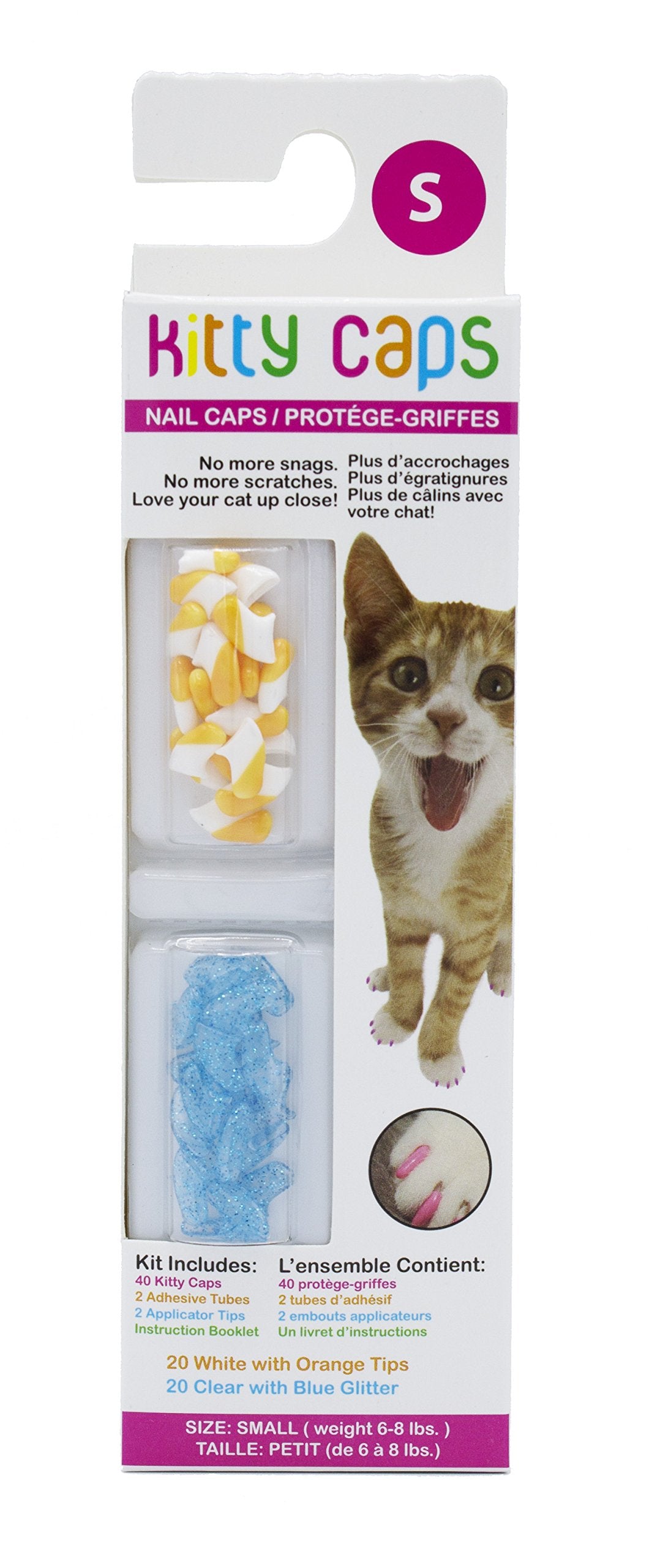 Kitty Caps Nail Caps for Cats  Safe, Stylish & Humane Alternative to Declawing  Stops Snags and Scratches, Small (6-8 lbs), Whit