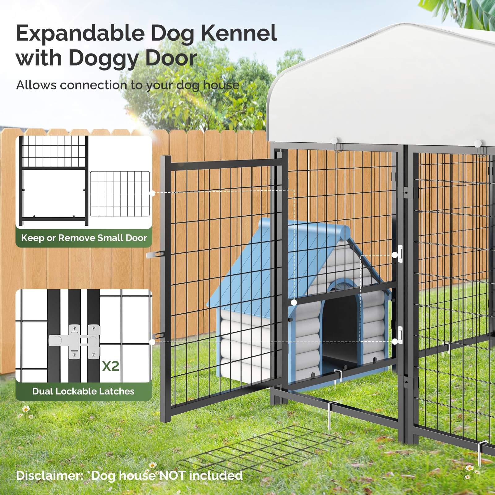 Sino Luban Outdoor Dog Kennel Outside With Small Door- 4X4X4.5 Large Dog Kennels With Roof For Small Dogs Breed -Run Cage Enclos
