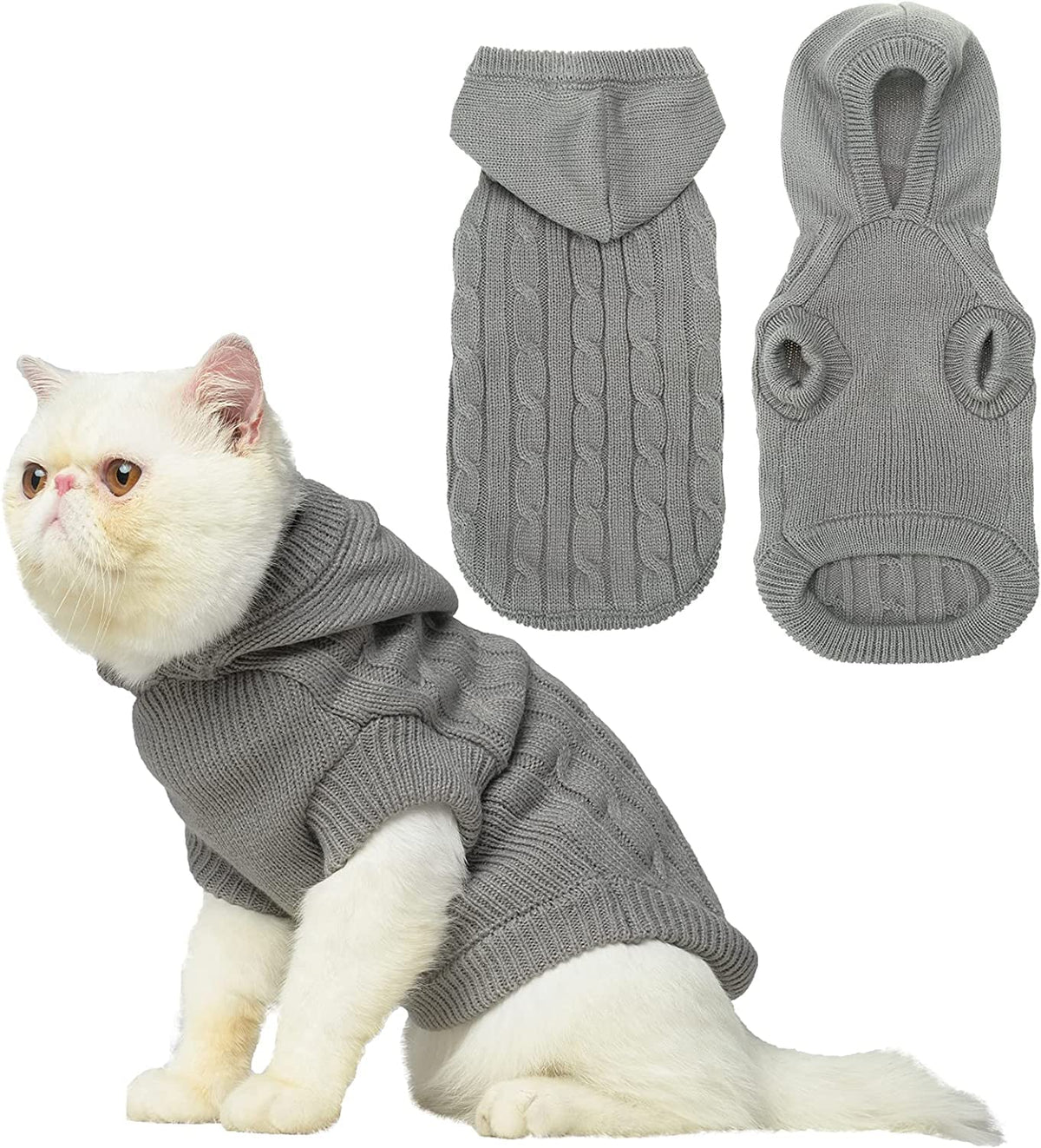 Pupteck Winter Dog Cat Sweater Coat - Soft Cold Weather Clothes Knitwear For Kitties & Small Dogs Indoor Outdoor Walking Warm, Knitted Classic For Doggies Kitties Girls Boys, Grey L