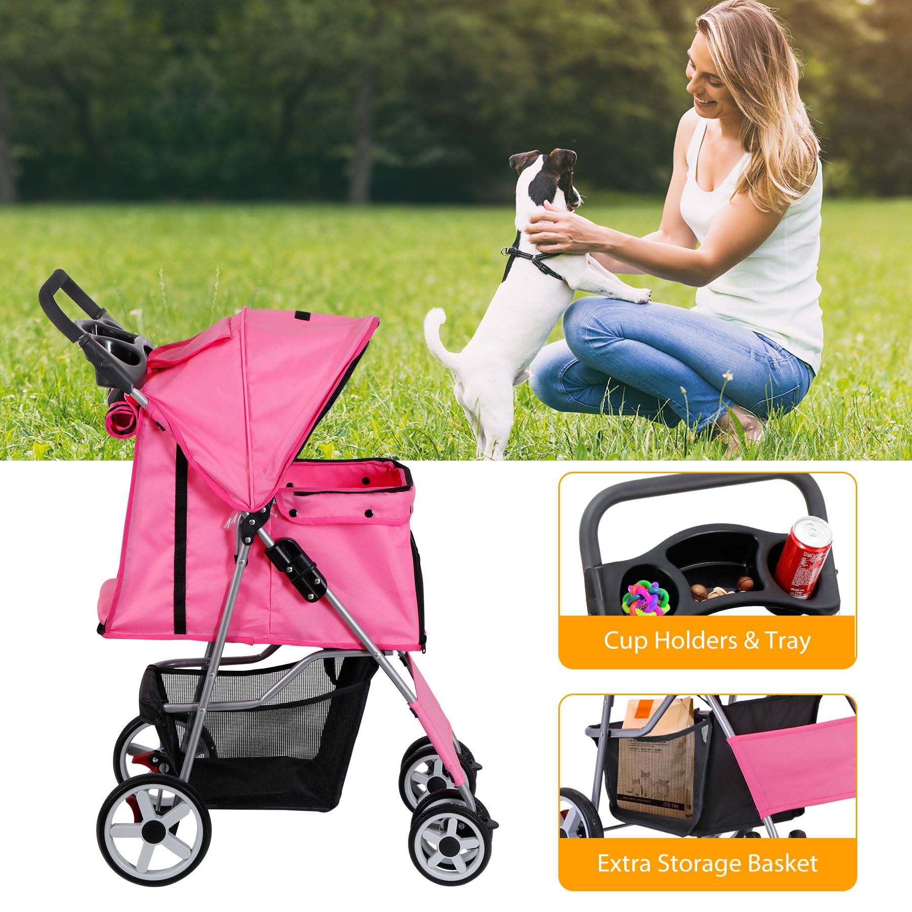 Epetlover 4 Wheels Dog Stroller Folding Pet Strolling Cart For Small Medium Cats Puppies Portable Jogger Travel Camping Puppy Ca