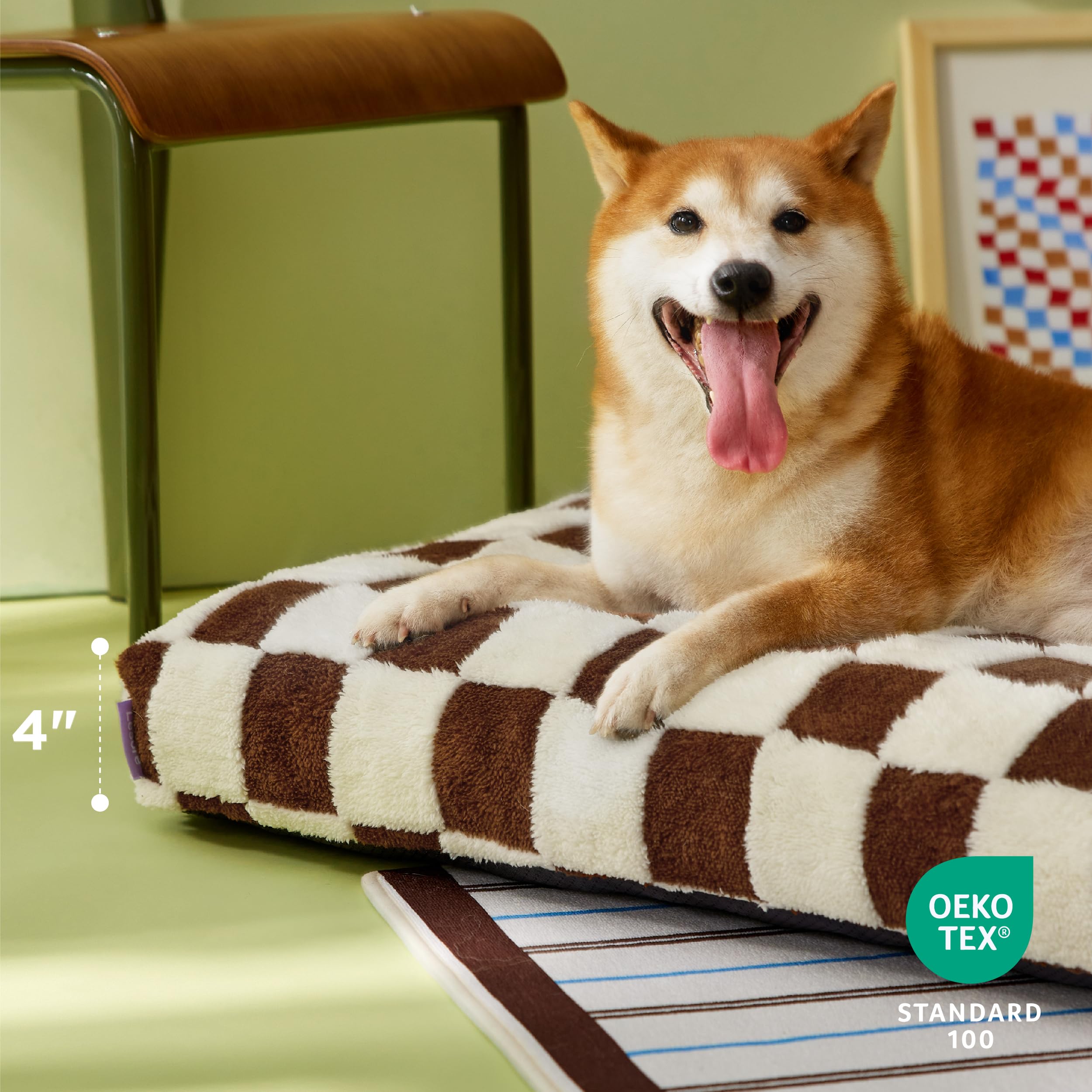 Lesure Large Dog Beds-Thick Shredded Chopped Foam Pet Bed Indoor With Removable Cover, Cute Modern Fuzzy Plush & Anti Slip Botto