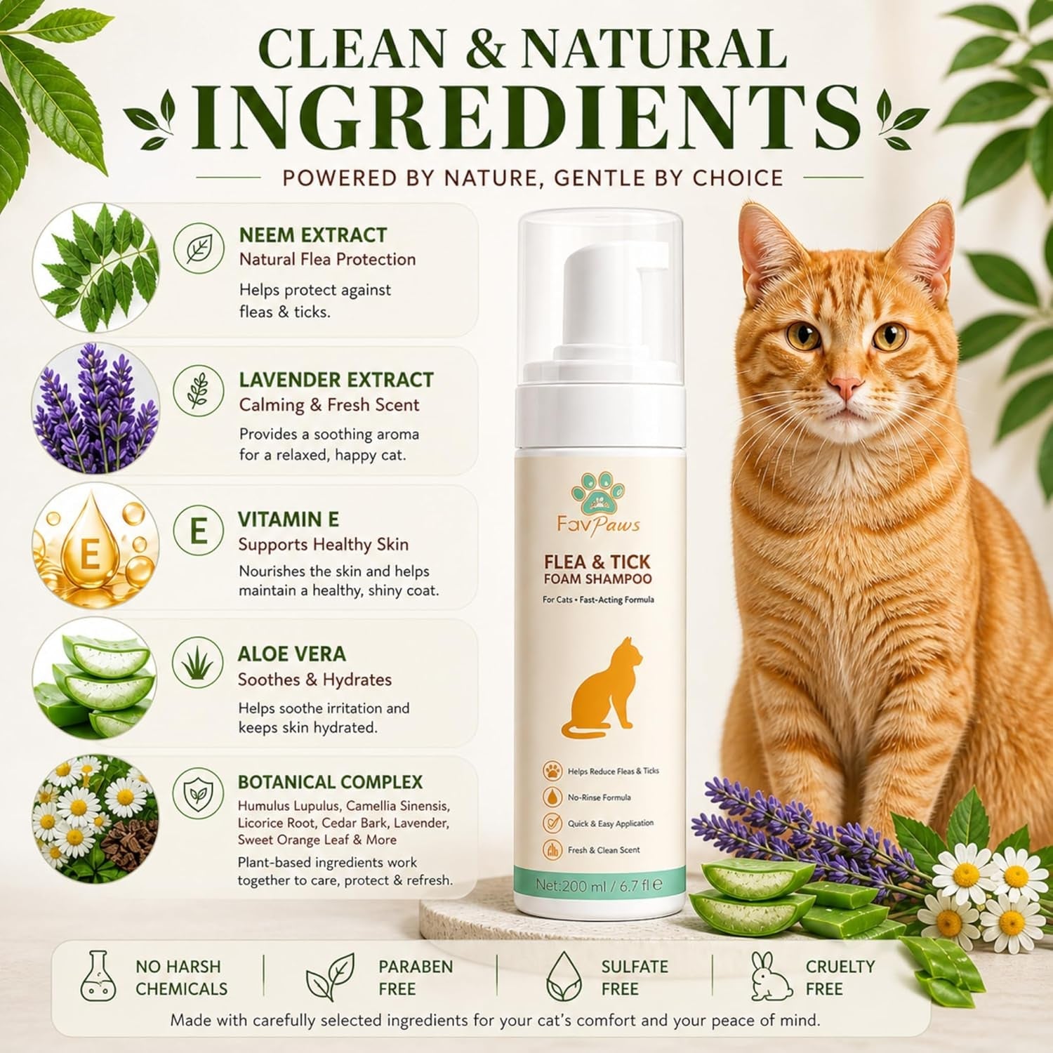 Cat Grooming Kit with Waterless Shampoo, Itch Spray & Scratcher