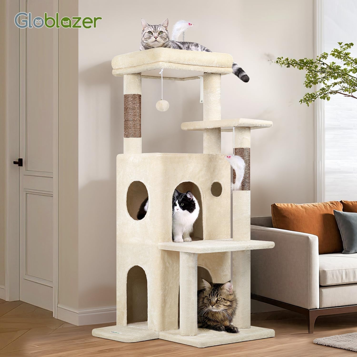50-Inch Cat Tree Tower for Large Indoor Cats with Scratching Post & Caves
