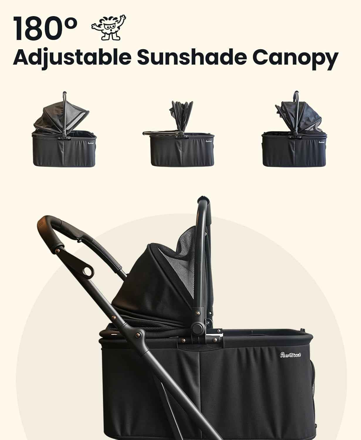 4-Wheel Foldable Pet Stroller with Removable Carrier, Black, 33lb