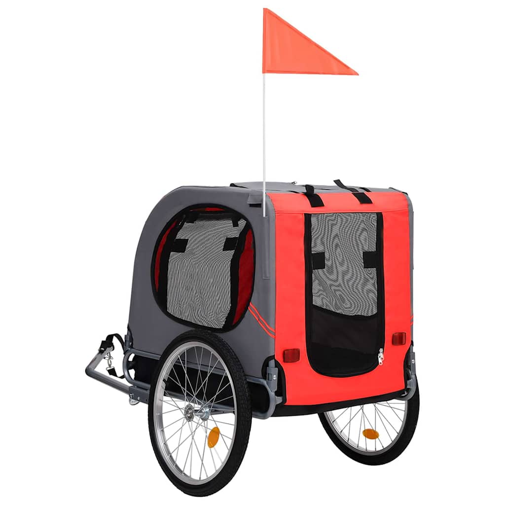 Vidaxl Dog Bike Trailer - Red And Black, Sturdy Steel Frame, Oxford Fabric, Dual Entry, Water-Resistant, Mesh Ventilation, Safety Reflectors, Non-Slip Base, Quick Release Hitch