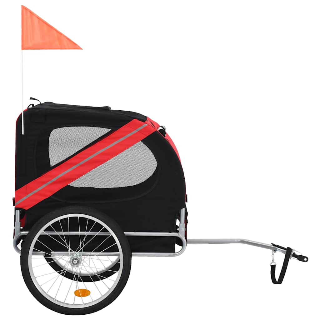 vidaXL Dog Bike Trailer in Red and Black - Water-Resistant Oxford Fabric Dog Bike Carrier with Reflectors and Quick-Release Hitch