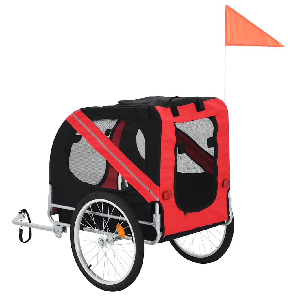 vidaXL Dog Bike Trailer in Red and Black - Water-Resistant Oxford Fabric Dog Bike Carrier with Reflectors and Quick-Release Hitch