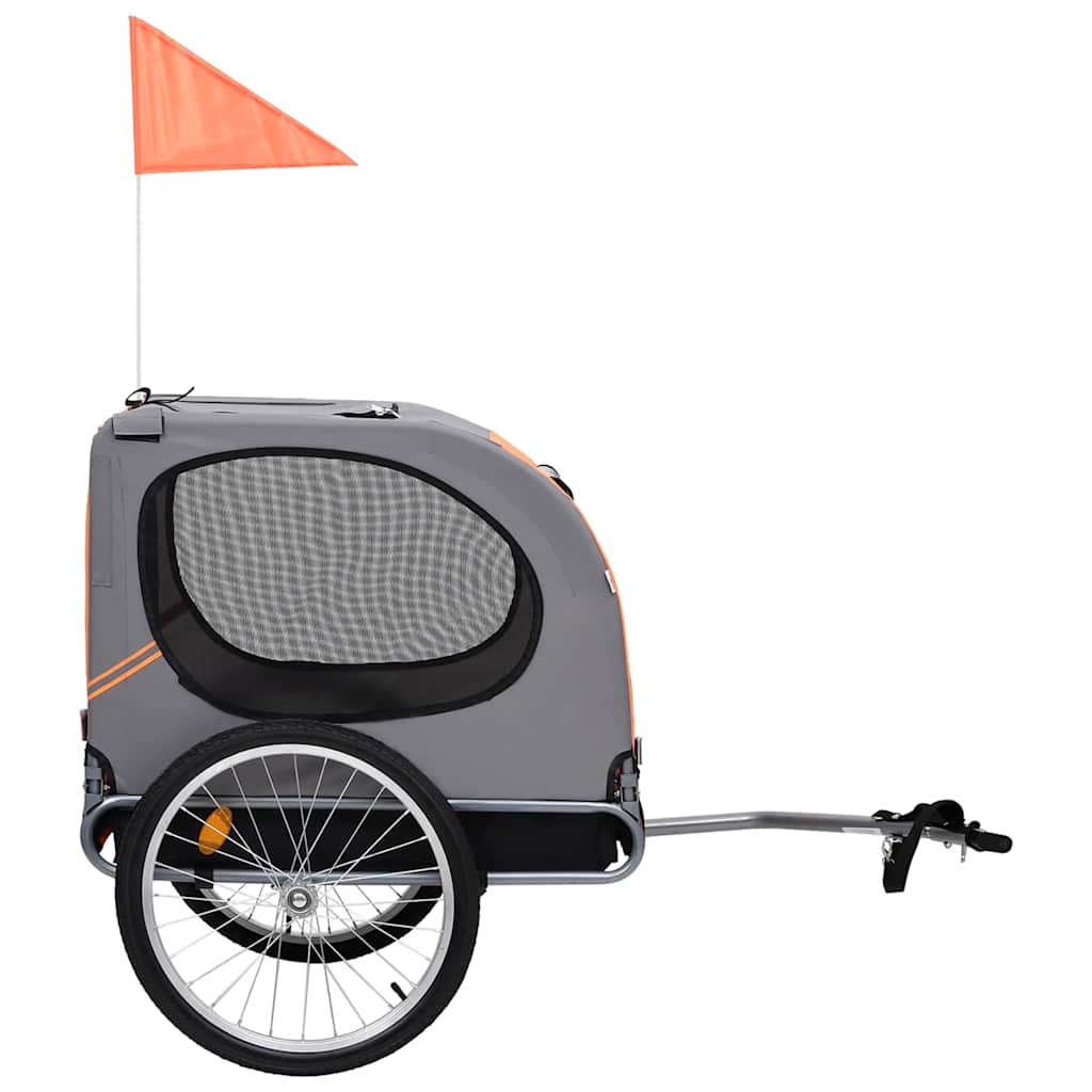 vidaXL Dog Bike Trailer with Sturdy Steel Frame and Oxford Fabric in Orange and Gray - Water Resistant, Dual Entry, and Mesh Windows for Proper Ventilation