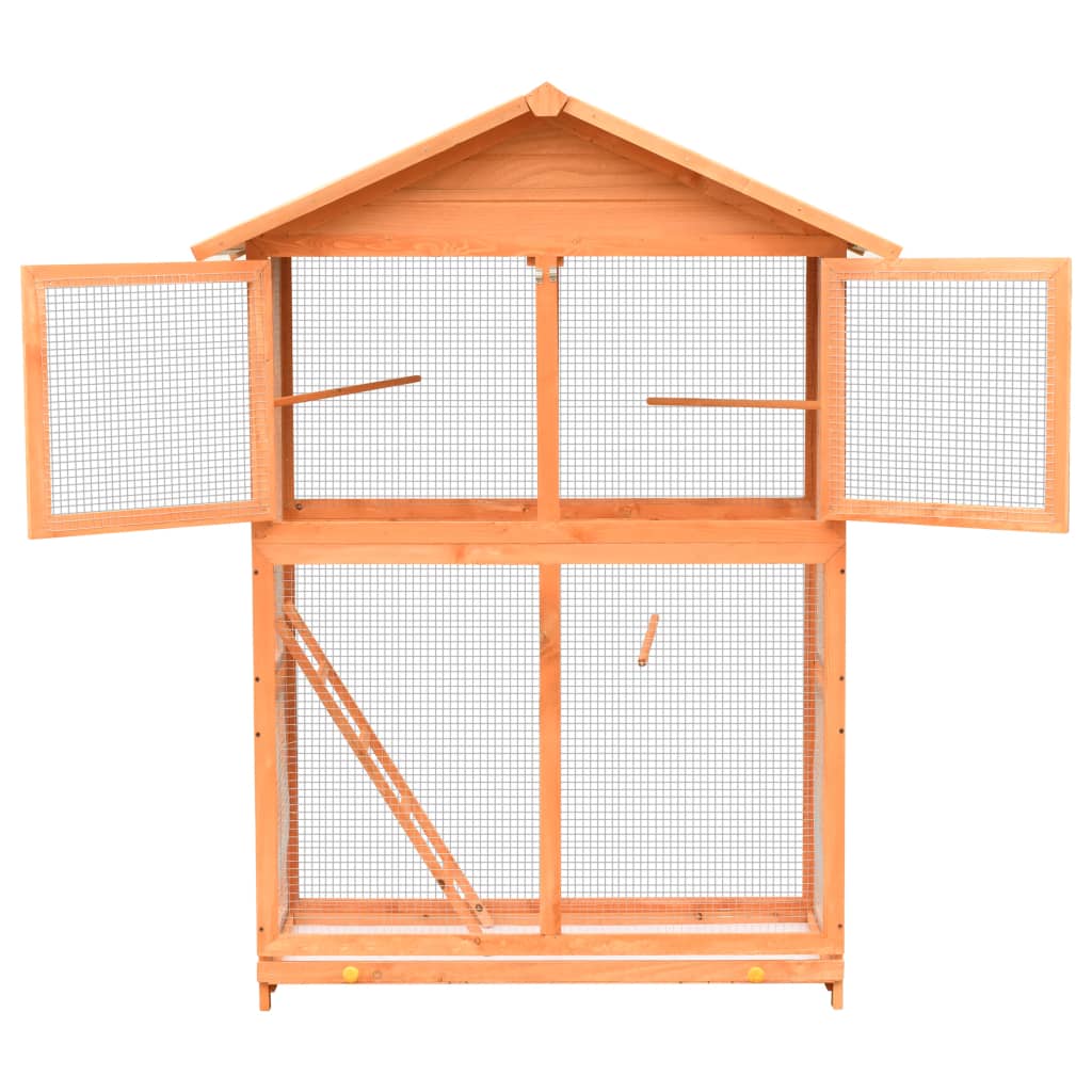 “vidaXL Large Outdoor Bird Cage with Pull Out Tray, Water Resistant Roof, Ladder, Iron Wire Grid Construction, Solid Pinewood Frame - Brown & Green”