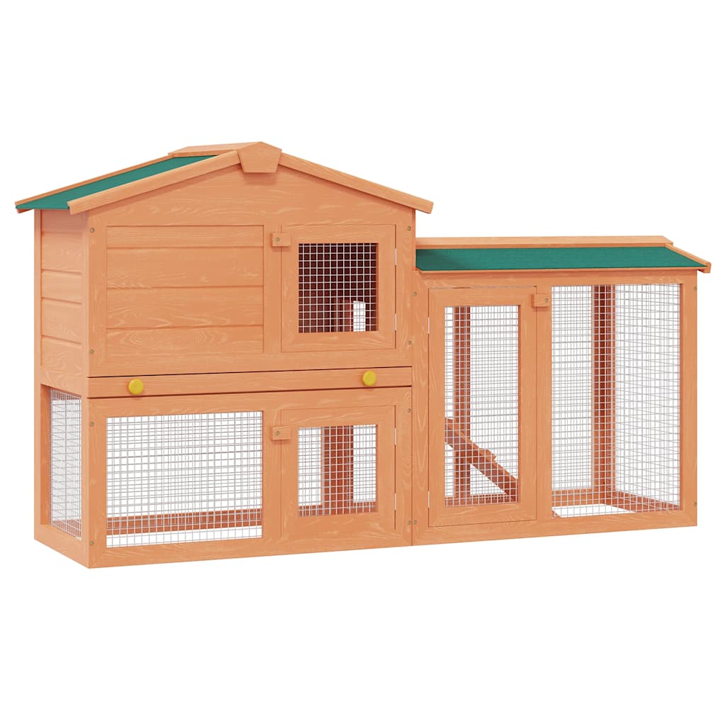 vidaXL Outdoor Large Rabbit Hutch - 2 Layer Wooden Small Animal Cage with Green Roof - Iron Wire Mesh, Slide-Bolt Latches, Easy-Climb Ladder and Pull-Out Tray