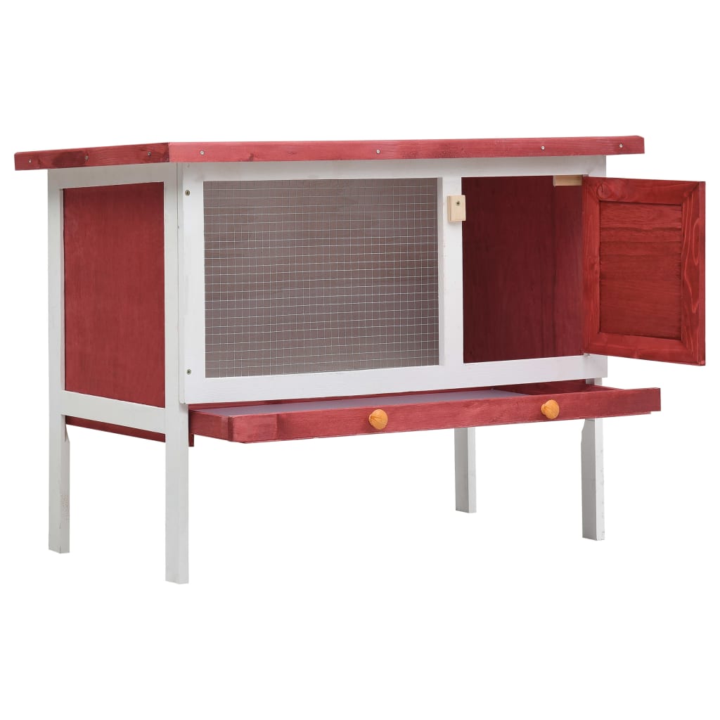 vidaXL Outdoor Rabbit Hutch 1 Layer in Red Wood – an Exercise Space with Wire Mesh, Cozy Cubby and Slide-Bolt Latch