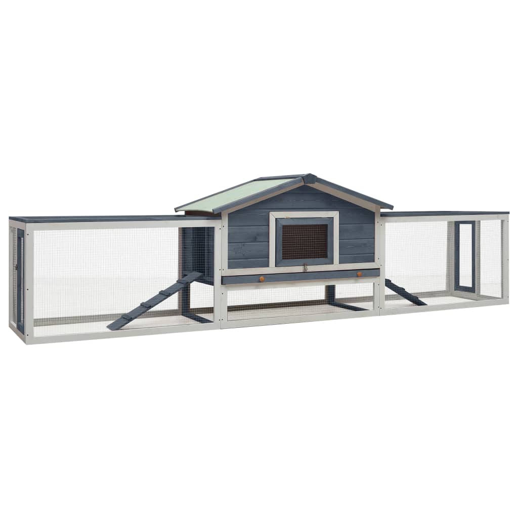 vidaXL Rabbit Hutch Gray 122x27.6x34.3 Solid Pine & Fir Wood