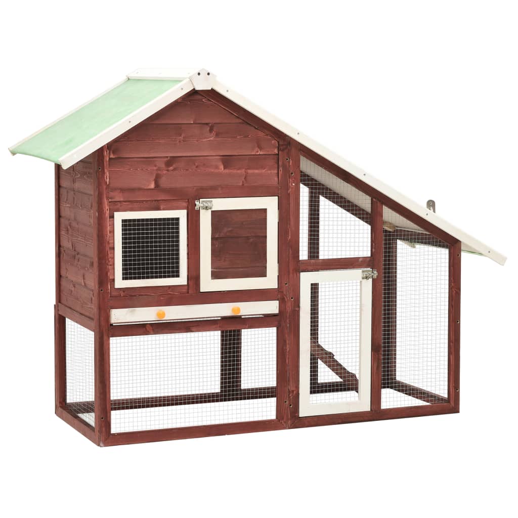 vidaXL Two-Tier Rabbit Hutch with Water-Resistant Fabric Roof | Mocha and White | Solid Firwood Construction | 55.1&quot;x24.8&quot;x47.2&quot; | Unique Farmhouse Design for Small Animals