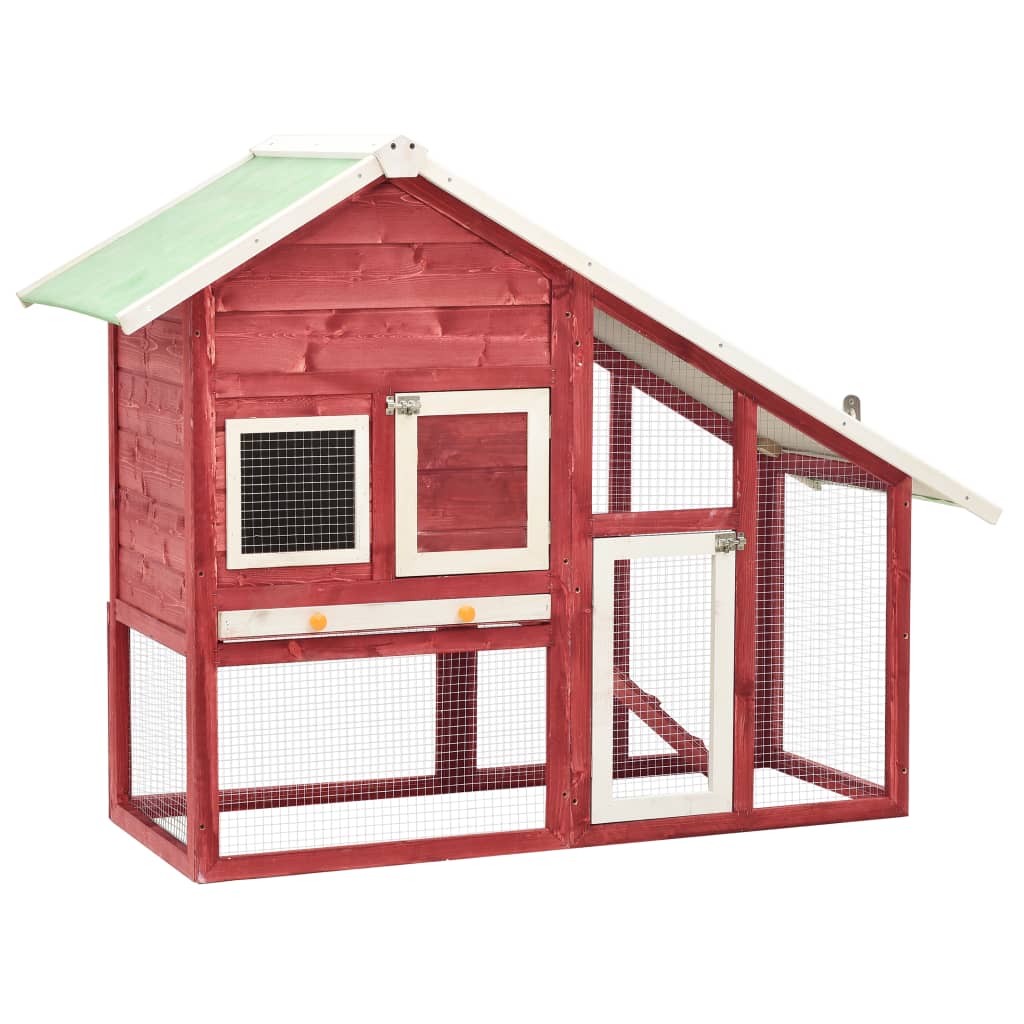 vidaXL Solid Firwood Rabbit Hutch, Red and White, 55.1&quot;x24.8&quot;x47.2&quot;, 2-Layer, Wire Mesh, Water-Resistant Roof, Easy-Clean Tray, Indoor-Outdoor Pet House for Rabbits & Small Animals
