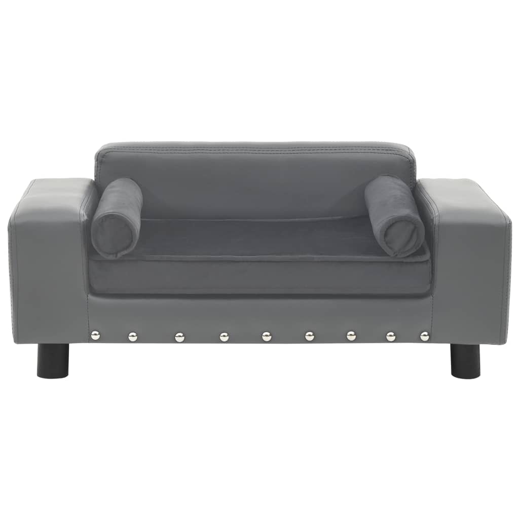 vidaXL Dog Sofa Gray 31.9&quot;x16.9&quot;x12.2&quot; Plush and Faux Leather