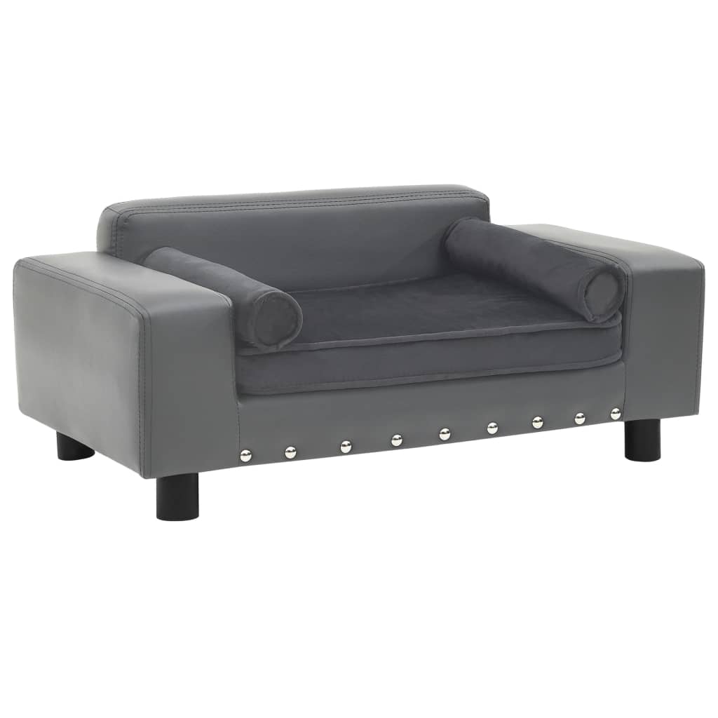 vidaXL Dog Sofa Gray 31.9x16.9x12.2 Plush and Faux Leather
