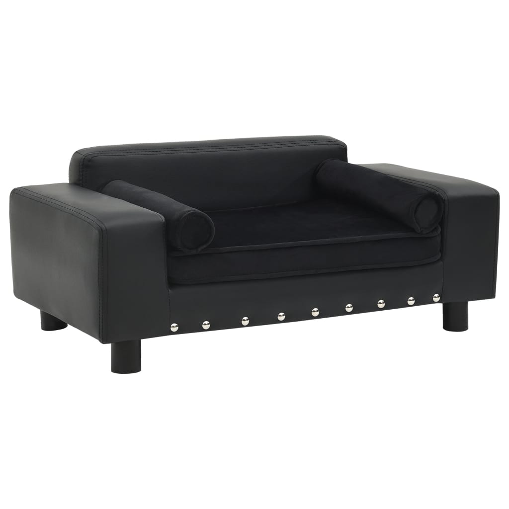 vidaXL Dog Sofa Black 31.9x16.9x12.2 Plush and Faux Leather