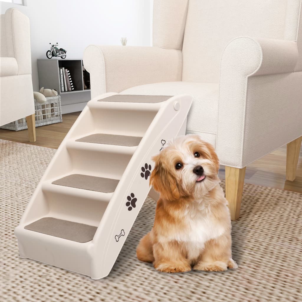 vidaXL Foldable Dog Stairs Cream 62x40x49.5cm