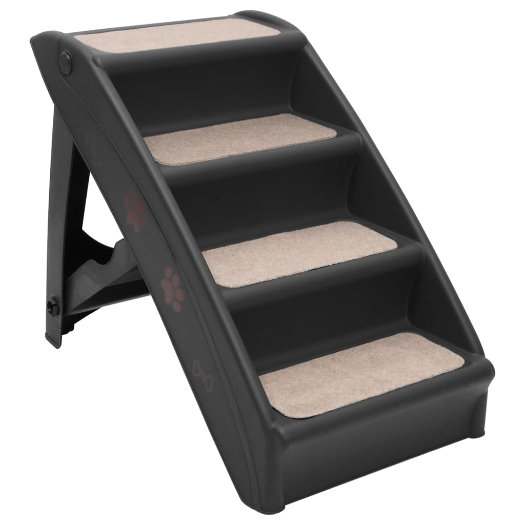 vidaXL Black Folding Dog Stairs - Portable, Lightweight and Durable Pet Steps with Non-Skid Feet - 24.4"x15.7"x19.5"