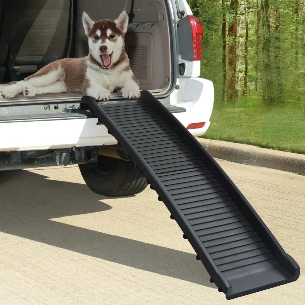 vidaXL Folding Dog Ramp Animal Pet Supply Car High SUV Minivan Camper Foldable Portable Lightweight Dog Stair Ramp Cat Step Bridge Black