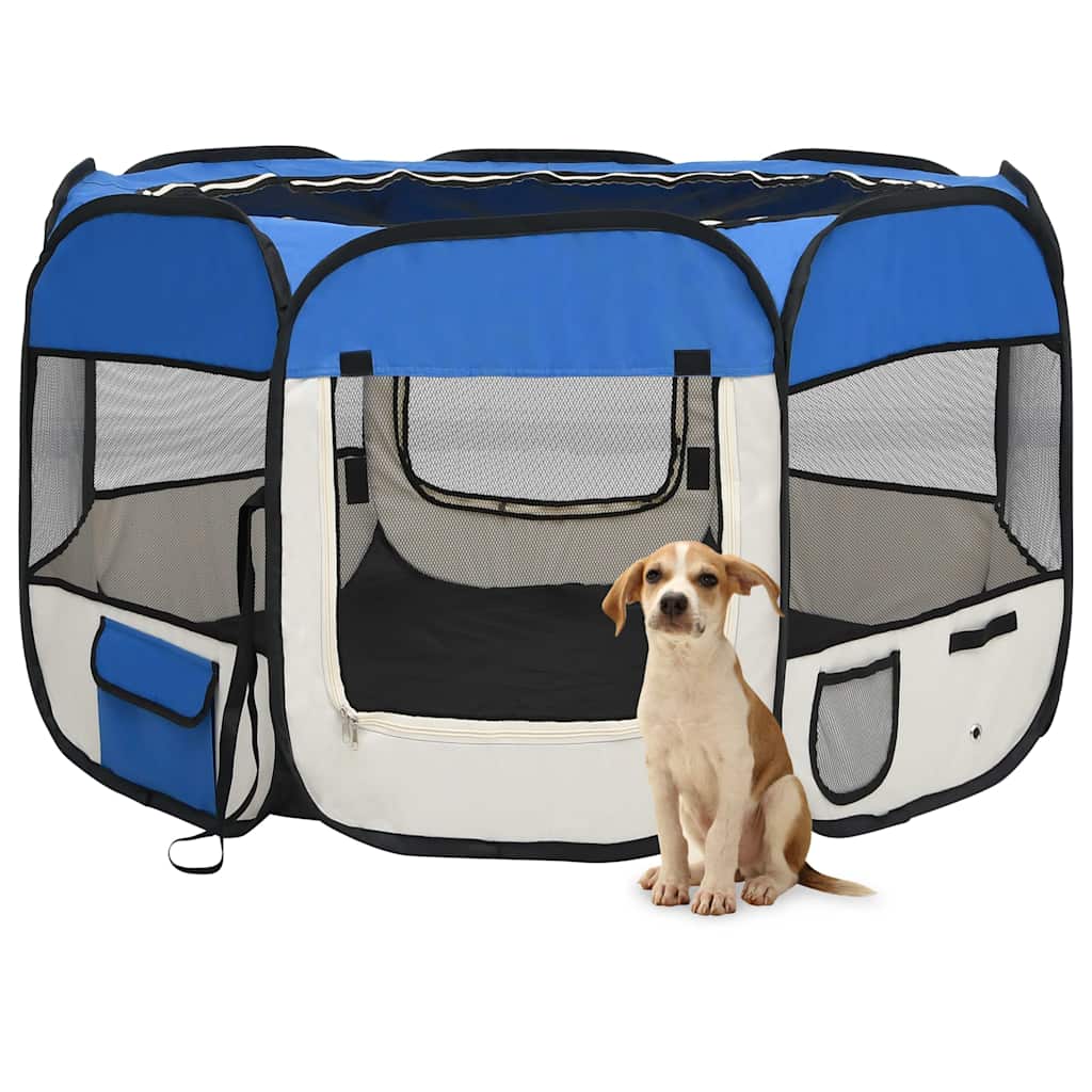 vidaXL Foldable Dog Playpen with Carrying Bag Blue 43.3x43.3x22.8