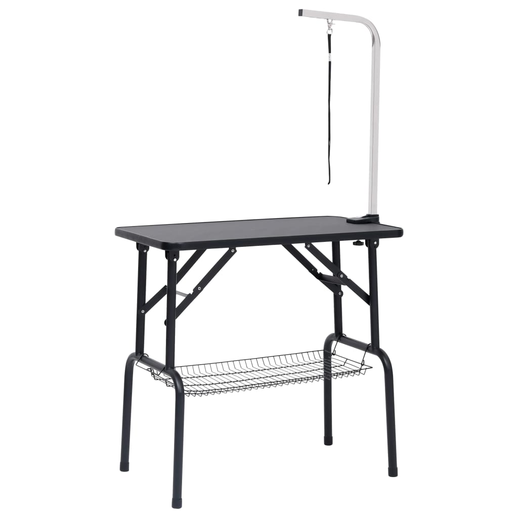 vidaXL Adjustable Pet Grooming Table with Steel Arm - Foldable, Sturdy Design, Under Table Basket for Storage, Non-Slip Surface, Safely Rounded Corners - Size: 31.9" x 19.1"