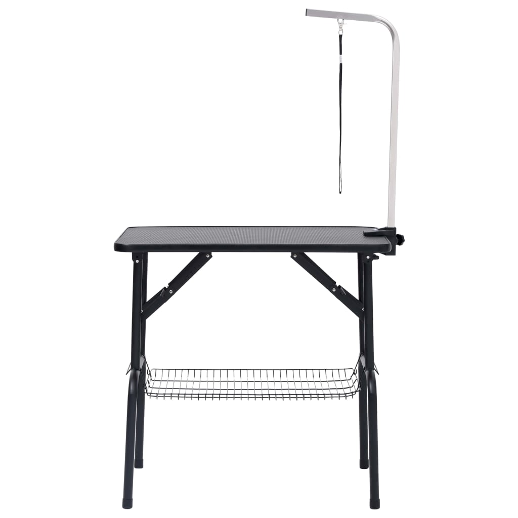 vidaXL Adjustable Pet Grooming Table with Steel Arm - Foldable, Sturdy Design, Under Table Basket for Storage, Non-Slip Surface, Safely Rounded Corners - Size: 31.9" x 19.1"