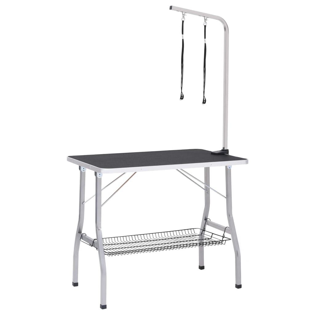 vidaXL Adjustable Dog Grooming Table with 2 Loops and Basket - Stainless Steel, Foldable, Height-Adjustable for Comfortable and Convenient Pet Grooming