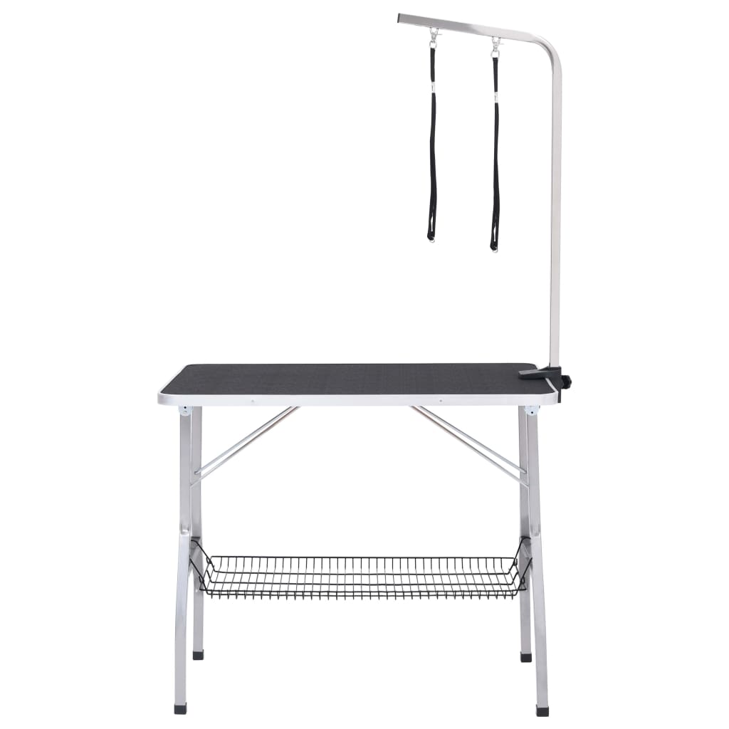 vidaXL Adjustable Dog Grooming Table with 2 Loops and Basket - Stainless Steel, Foldable, Height-Adjustable for Comfortable and Convenient Pet Grooming