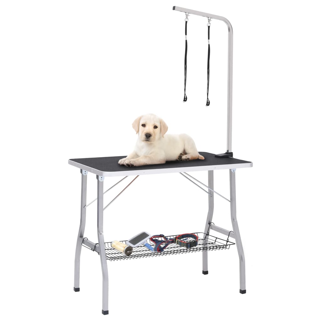 vidaXL Adjustable Dog Grooming Table with 2 Loops and Basket - Stainless Steel, Foldable, Height-Adjustable for Comfortable and Convenient Pet Grooming