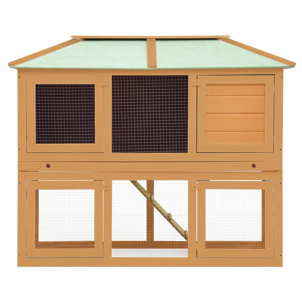 vidaXL Double Floor Rabbit Cage - Spacious Fir Wood Hutch with Cozy Cubby, Weather Resistant, Easy-Climb Ladder, Pull-Out Tray - Ideal for Small Pets (Brown, 51.1&quot; x 26.3&quot; x 41.3&quot;)