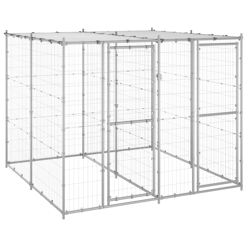 vidaXL Outdoor Dog Kennel Galvanized Steel with Roof 52.1 ft