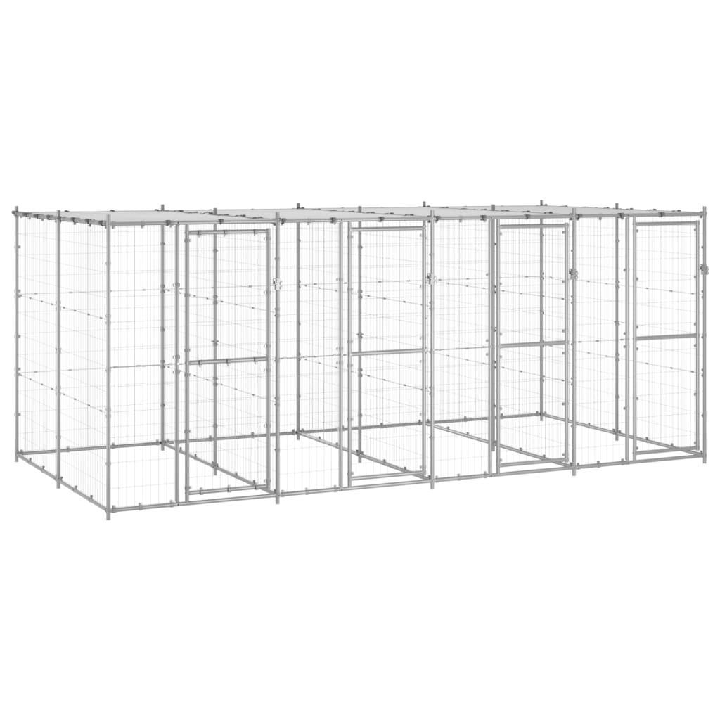 vidaXL Outdoor Dog Kennel Galvanized Steel with Roof 104.2 ft