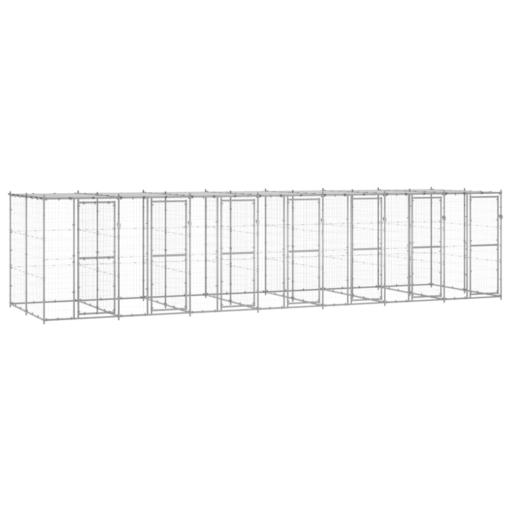 vidaXL Outdoor Dog Kennel Galvanized Steel with Roof 182.3 ft