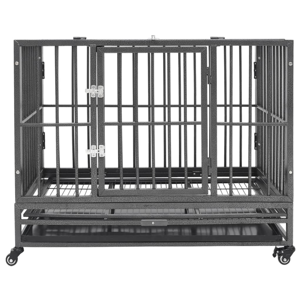 Vidaxl Dog Cage With Wheels Steel 36.2''X24.4''X29.9''