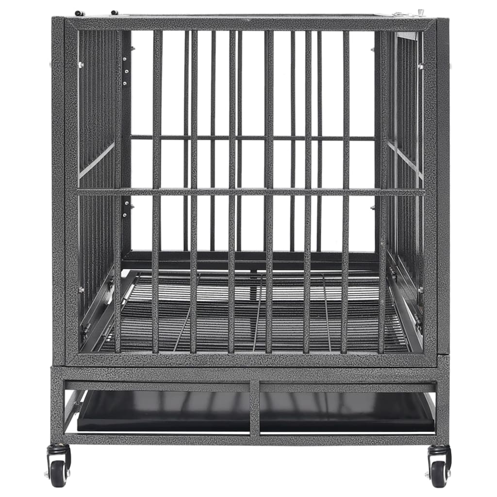 Vidaxl Secure Dog Cage With Wheels, Sturdy Steel Frame With Security Latches, Easy Clean Removable Tray, Optimal Visibility And Ventilation