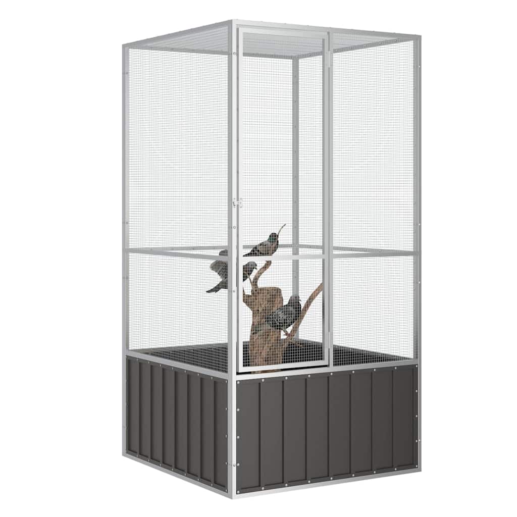 vidaXL Bird Cage - Large, Secure & Ventilated Aviary, Galvanized Steel Construction, Anthracite, Perfect for Playing, Exercising and Training Birds
