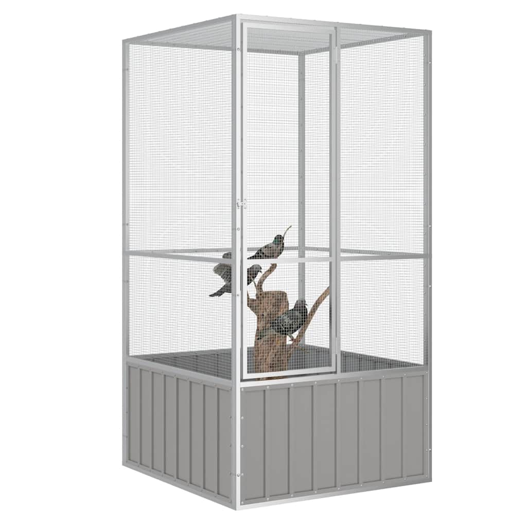vidaXL Spacious Bird Cage - Galvanized Steel Construction, Large Access Gate, Safe and Secure Design for Birds - Durable, Gray Color