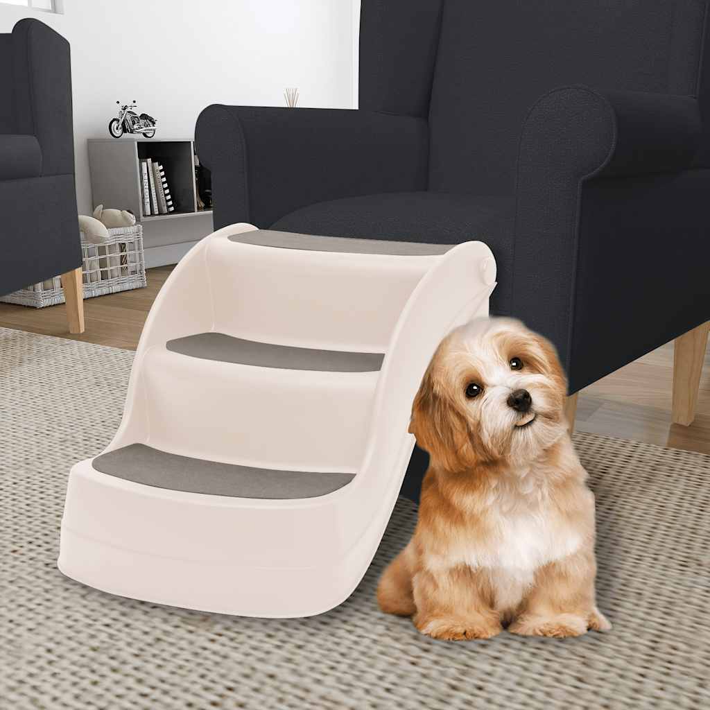 Vidaxl Folding Pet Stairs, 3-Step, Non-Slip Steps, Easy Assembly, Suitable For Small And Large Pets, High Load Capacity, Space Saving Design, Cream Plastic