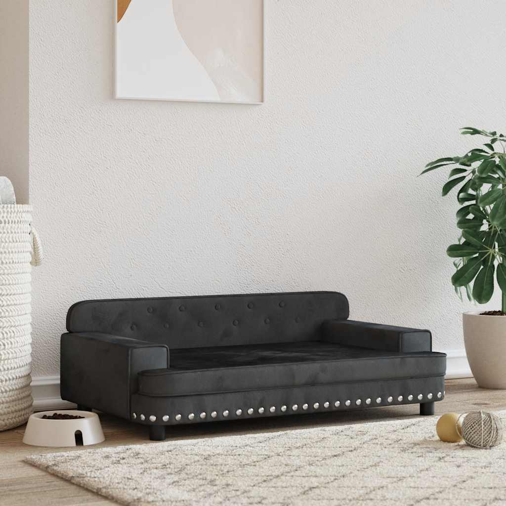 vidaXL Dog Bed Black Velvet, Solid Pine Wood, Foam Small Durable