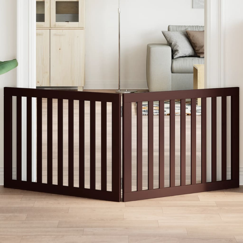 vidaXL Dog Gate Set of 2 Brown Poplar wood Medium Foldable Dog Gate