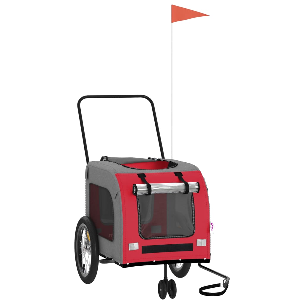 vidaXL Pet Bike Trailer Red/Gray - Oxford Fabric & Iron - 24.8 x 47.6 x 25.6 in - Mesh Windows, Reflectors, Safety Flag - Max Load 99 lbs
