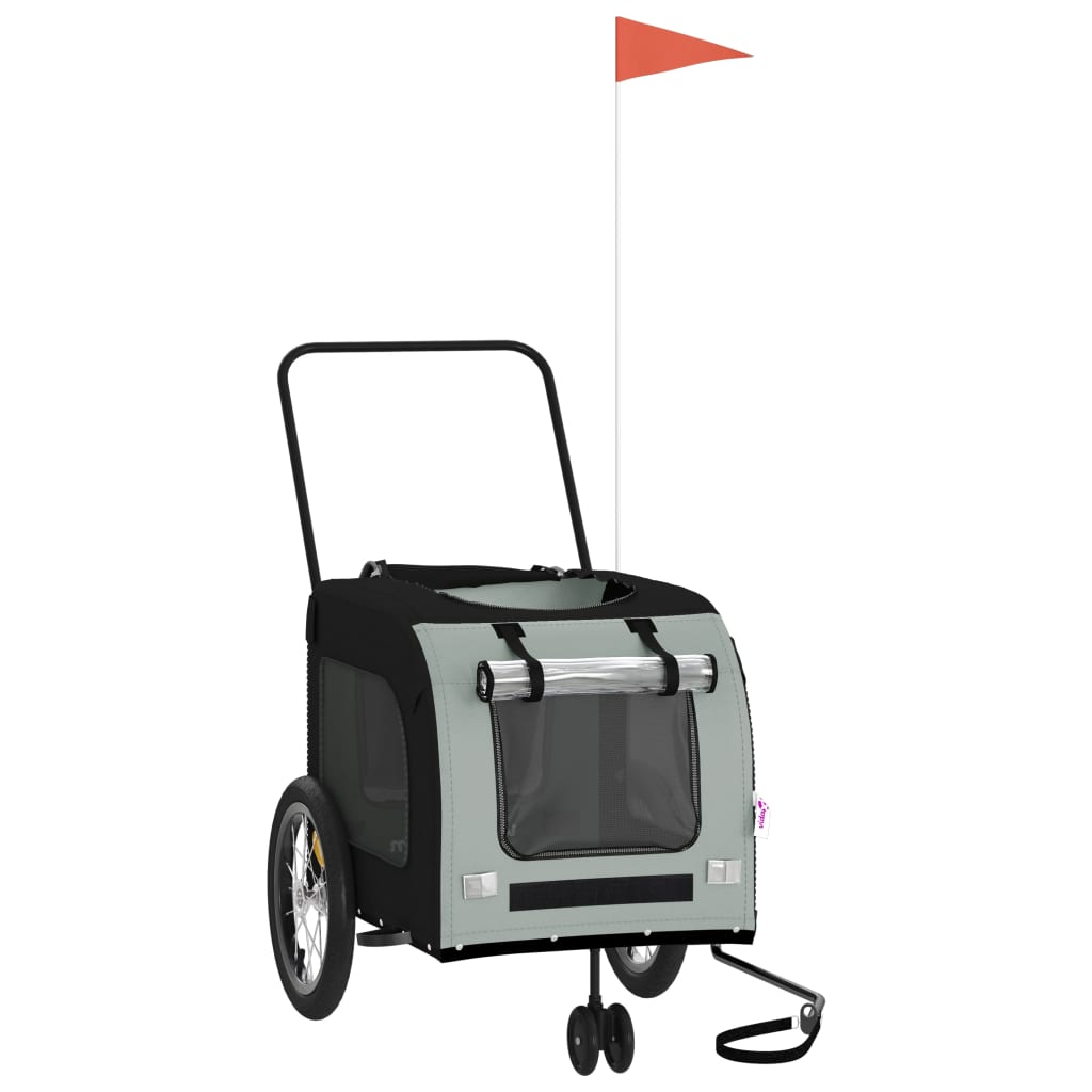 vidaXL Pet Bike Trailer - Black/Gray Iron Frame for Small Dogs & Pets - Oxford Fabric, PVC Cover, Reflectors, Flag - 24.8x47.6x25.6 inches