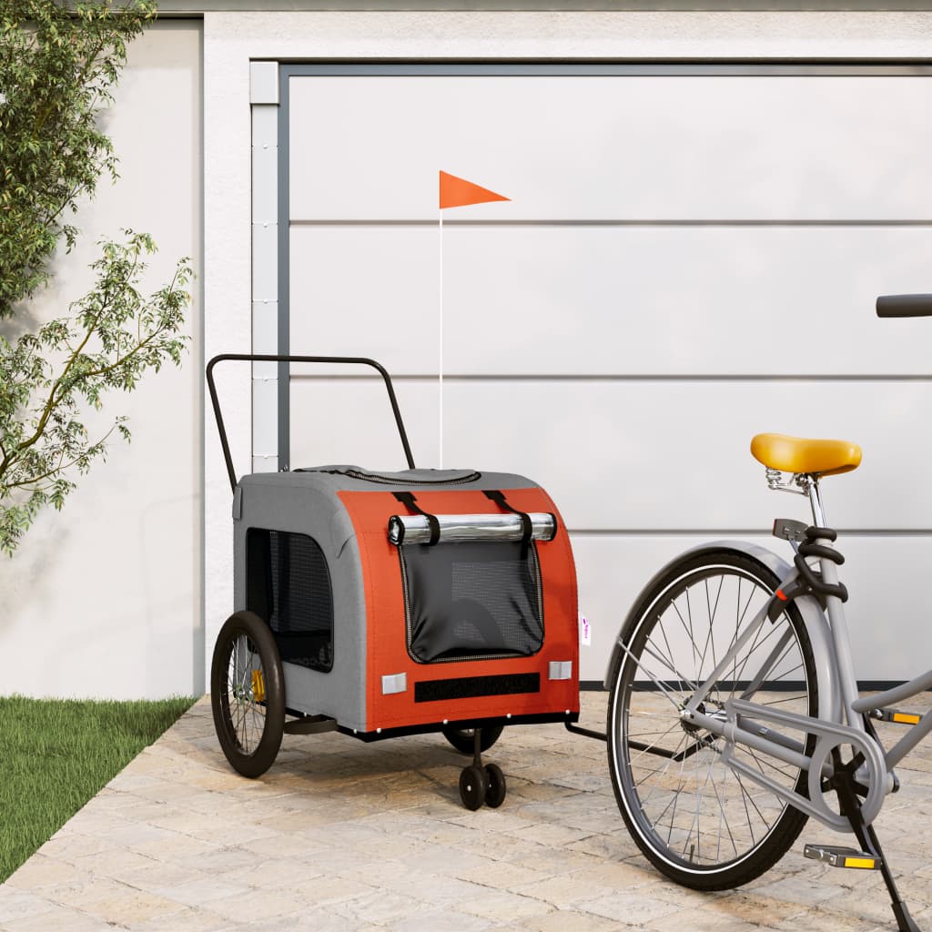 Vidaxl Pet Bike Trailer Orange And Gray, Durable Oxford Fabric And Iron Design With Pvc Cover, Perfect For Transporting Small Pets And Cargo