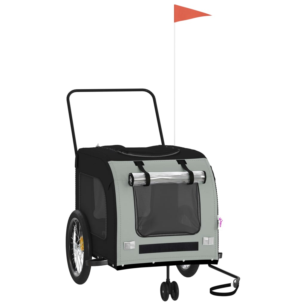 Vidaxl Pet Bike Trailer In Black And Gray, Durable Iron And Oxford Fabric Construction, Comfortable, Safety Features, Convenient Access, Versatile For Multi-Use, Ideal For Small Dogs