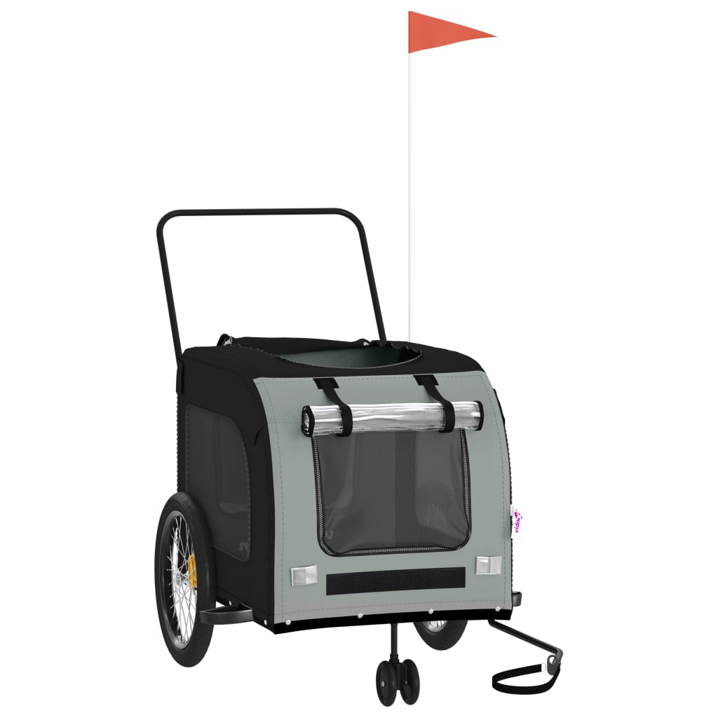 Vidaxl Pet Bike Trailer In Black And Gray, Durable Iron And Oxford Fabric Construction, Comfortable, Safety Features, Convenient Access, Versatile For Multi-Use, Ideal For Small Dogs