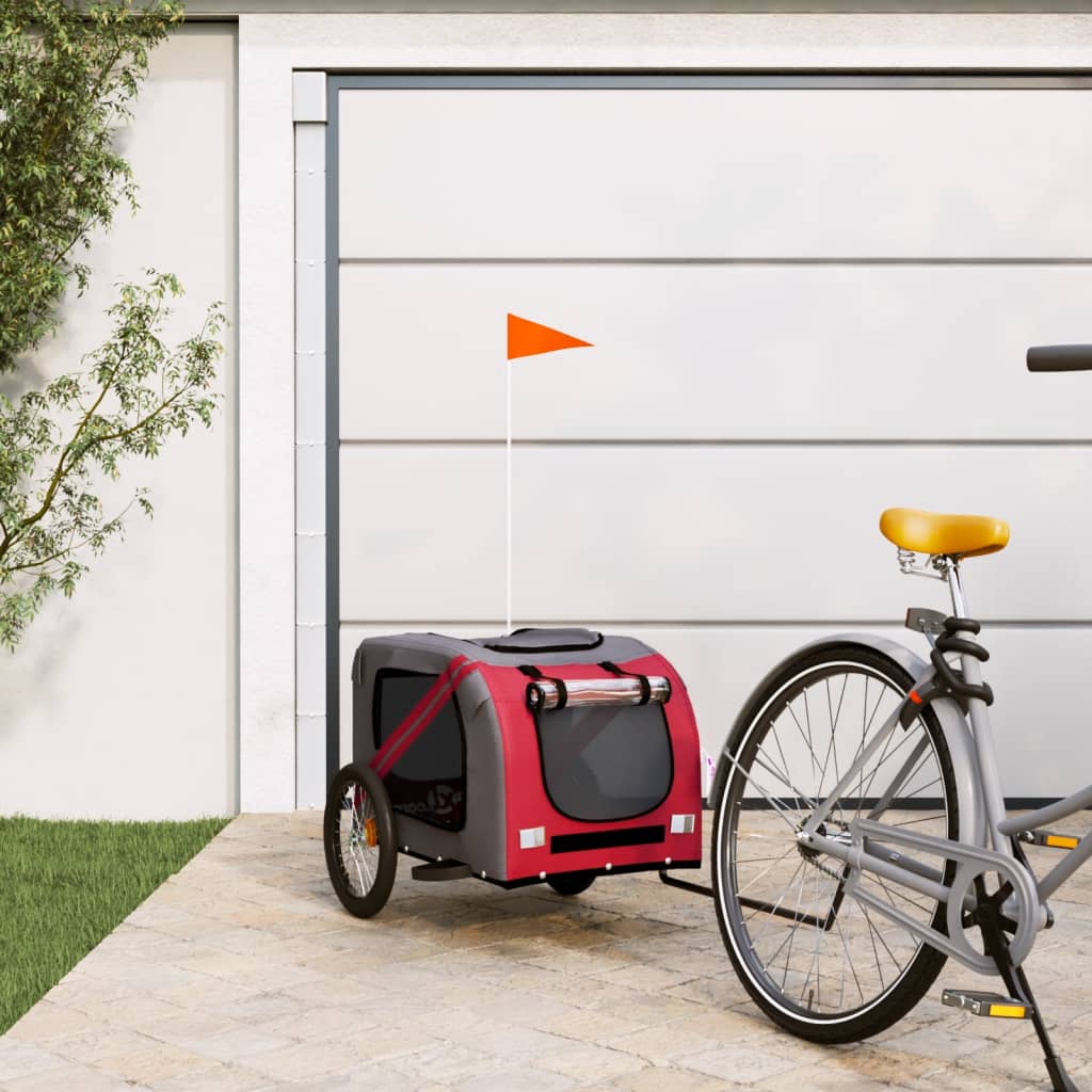 vidaXL Pet Bike Trailer Red and Grey Oxford Fabric, Iron, PVC