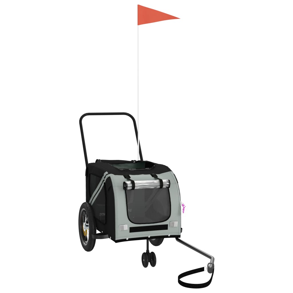 vidaXL Pet Bike Trailer - Gray/Black - Oxford Fabric/Iron - 48&quot; x 20.5&quot; x 20.9&quot; Cabin - Small Pets/Dogs - Smooth Ride Reflectors & Flag