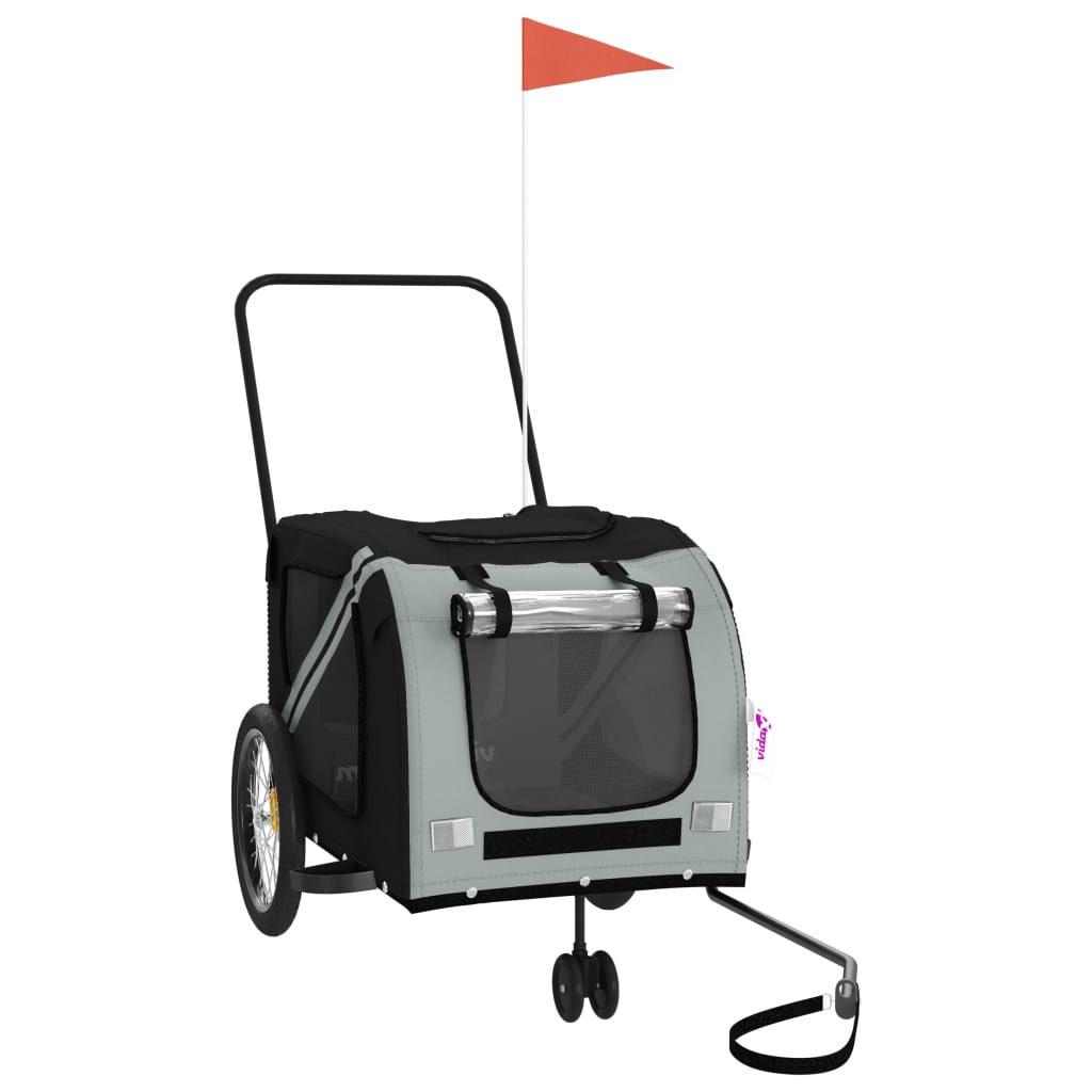 Vidaxl Pet Bike Trailer Gray And Black Oxford Fabric And Iron